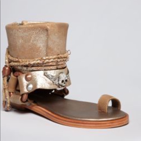 Zadig & Voltaire Gold Rhinestone skull gladiator Sandals 7 - Picture 1 of 11